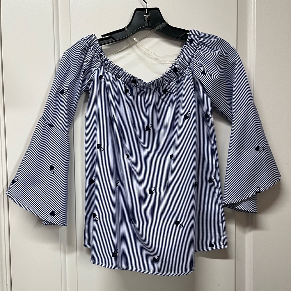 Always Indigo Blue and White Striped Shirt with Umbrellas